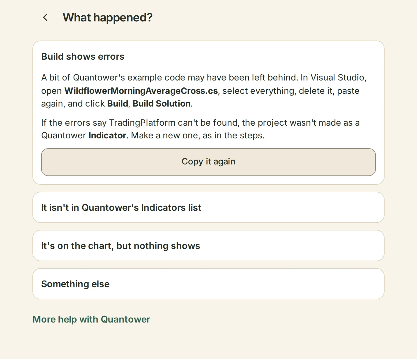 What happened? The choices when it didn't work in Quantower